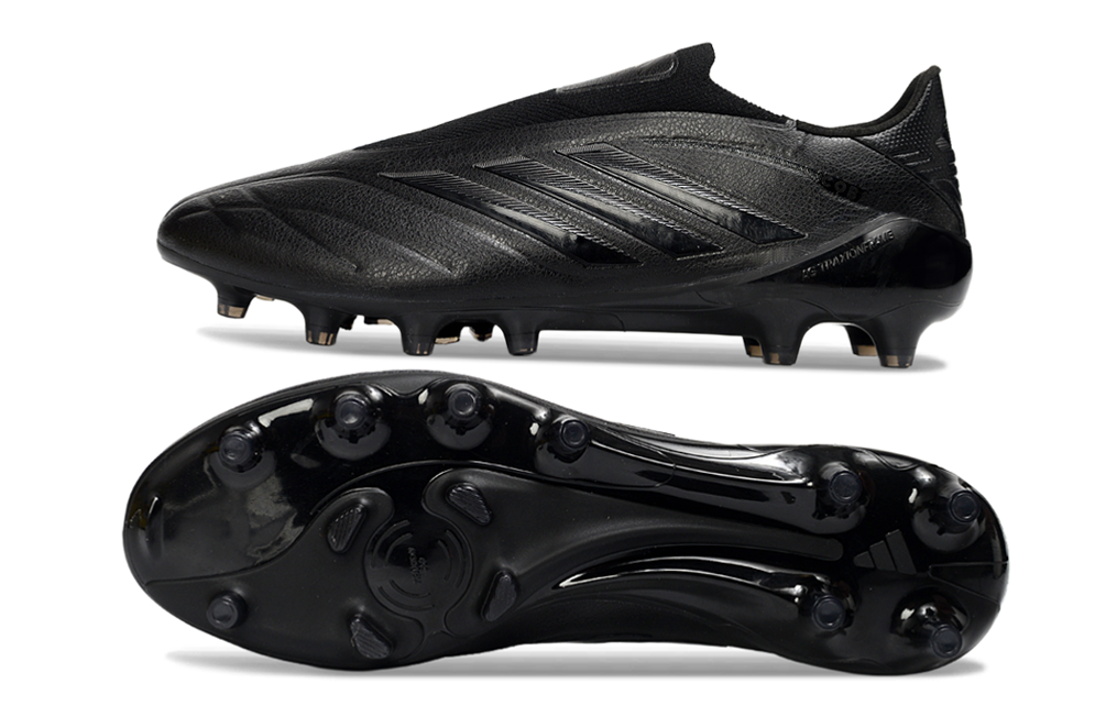 Side view of Adidas Copa Pure IV Elite Laceless FG football boots with ergonomic design