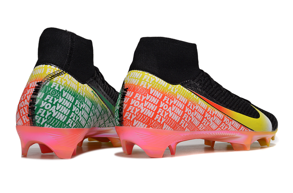 Nike Air Zoom Mercurial Superfly X Elite FG soccer cleats in Vini Jr. colorway on grass