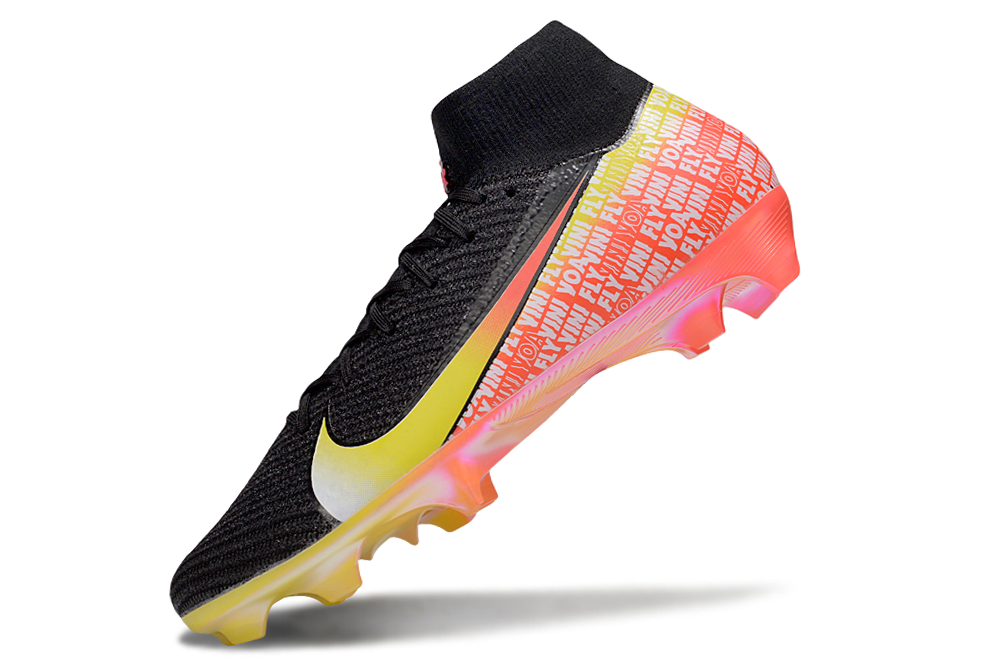 Close-up of Nike Air Zoom Mercurial Superfly X Elite FG soccer cleats in Vini Jr. colorway