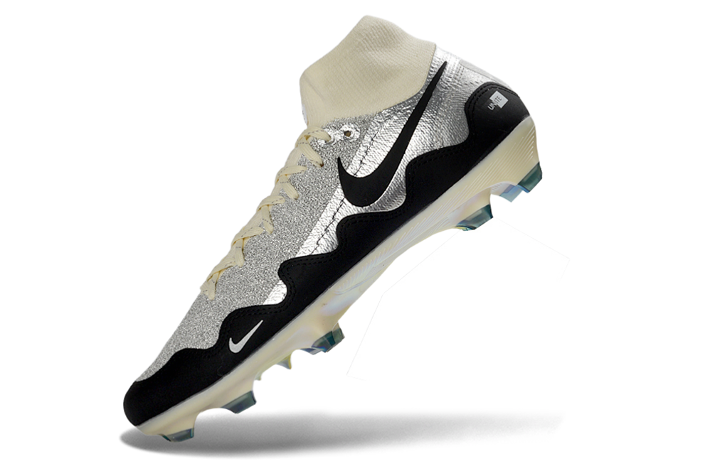 Close-up of Nike Air Zoom Mercurial Superfly X Elite FG soccer cleats with White Waves and Patta design