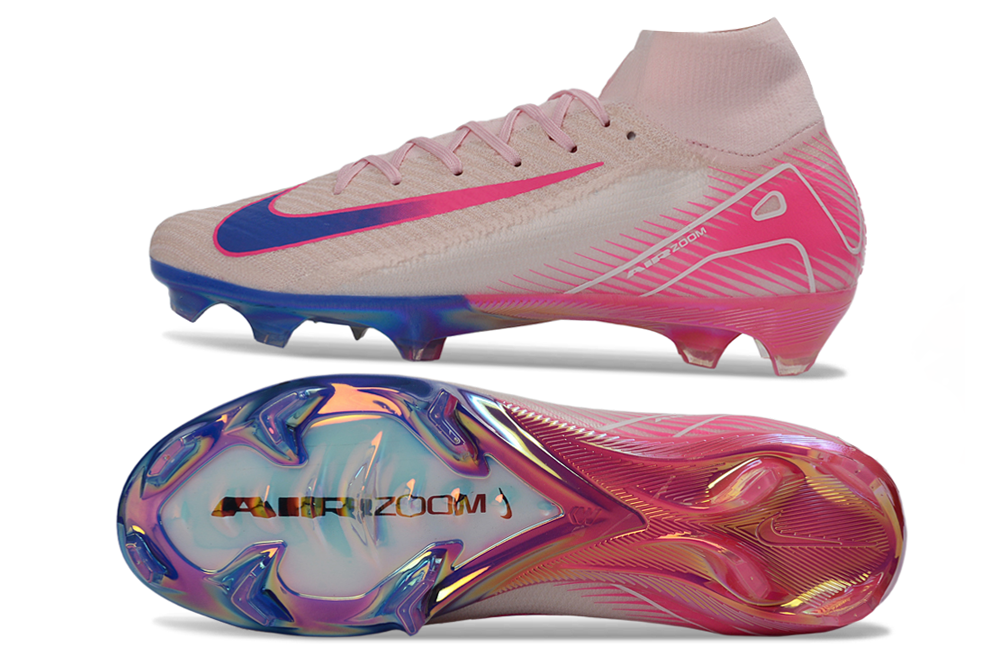 Detailed view of Nike Air Zoom Mercurial Superfly X Elite FG Neon Pulse football cleats upper