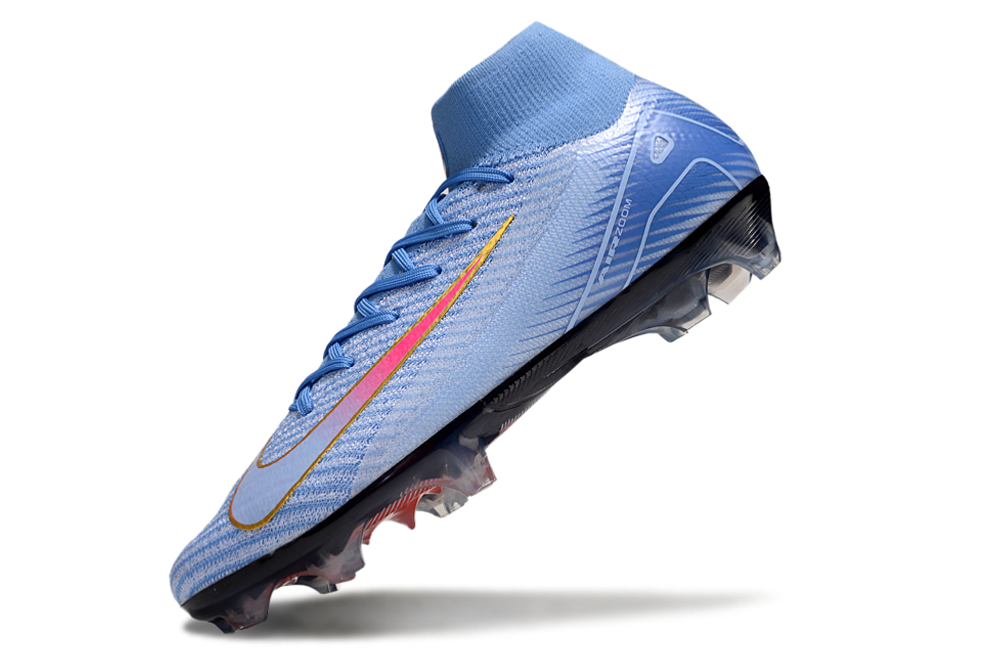 Close-up of Nike Air Zoom Mercurial Superfly X Elite FG football cleats, advanced soccer shoe technology