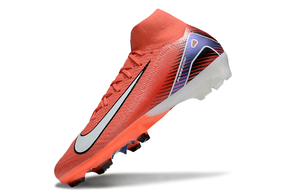 Close-up of Nike Air Zoom Mercurial Superfly X Elite FG soccer cleats with sleek design