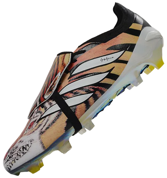 Soccer cleat with tiger design on a white background